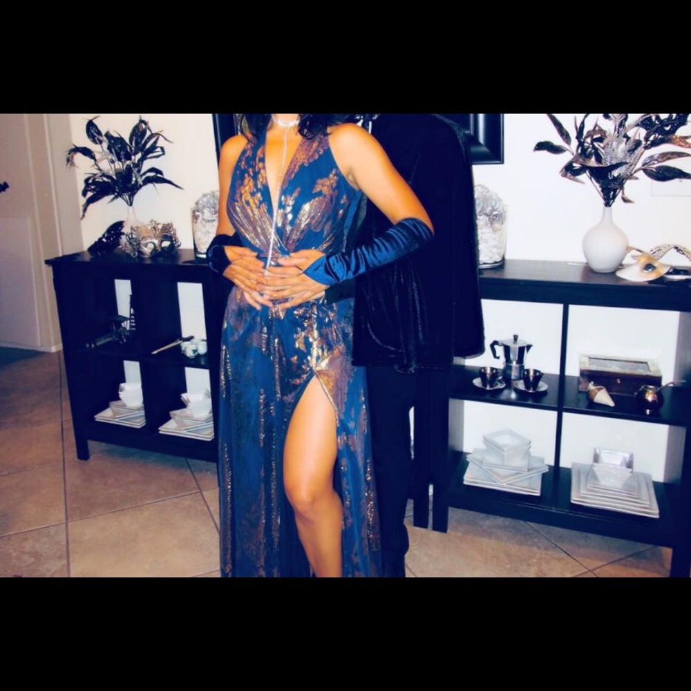 Gold and navy blue gown